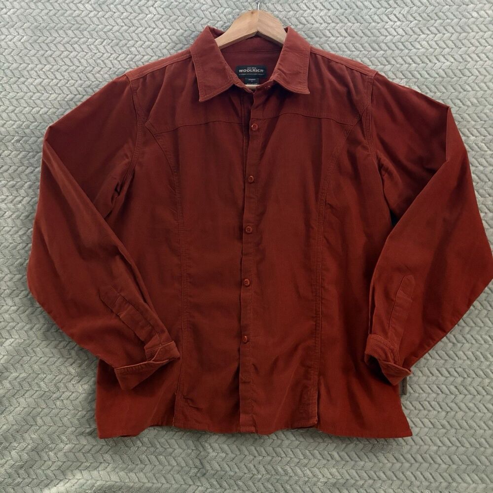 Woolrich Corduroy Button-Up Shirt Rust Collared Long Sleeve L